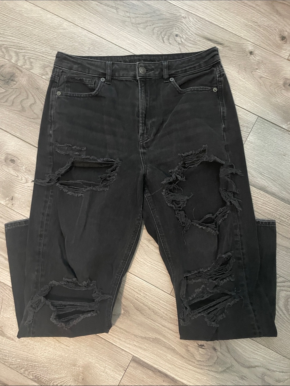 Black Distressed Mom Jeans